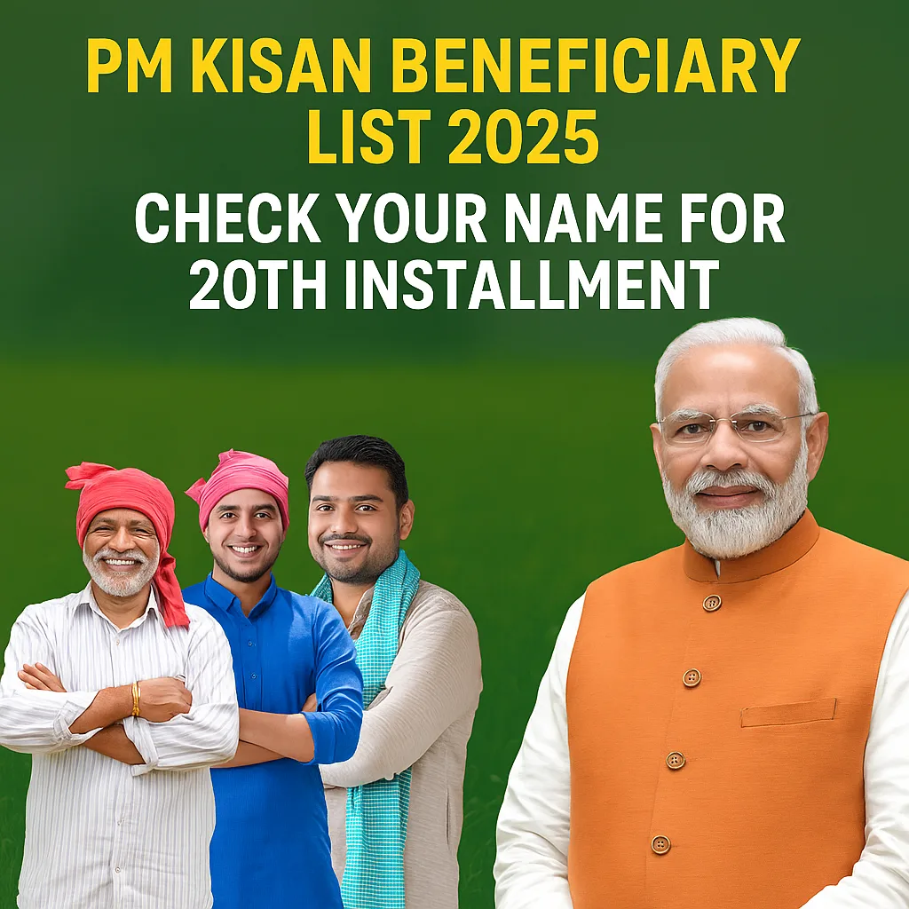 Farmers checking PM Kisan Beneficiary List on mobile for 20th installment update